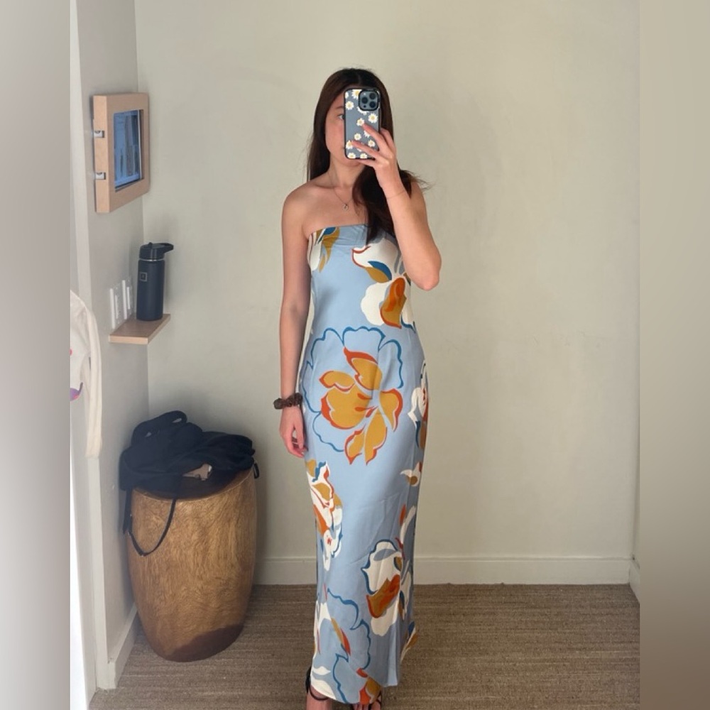 Reformation Joanne strapless silk dress in Hyperion